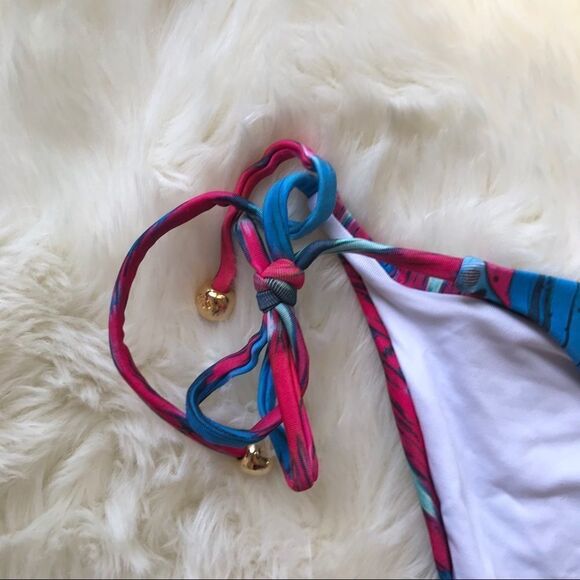PILYQ String Bikini Bottom Side Tie Triangle‎ Mumbai Pink Blue Small Large New - Picture 4 of 8